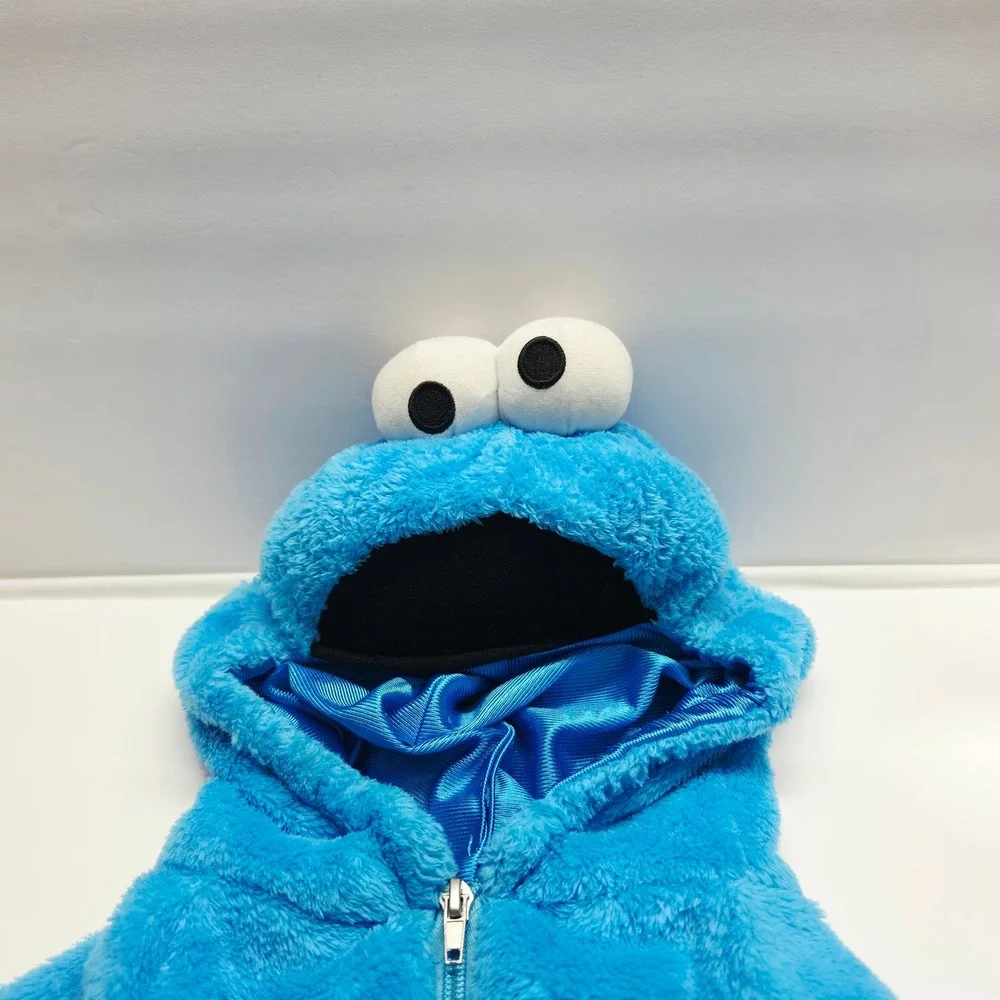 Sesame Street Cookie Monster Union Suit Kids Size 4/5 Blue Plush Hooded Costume